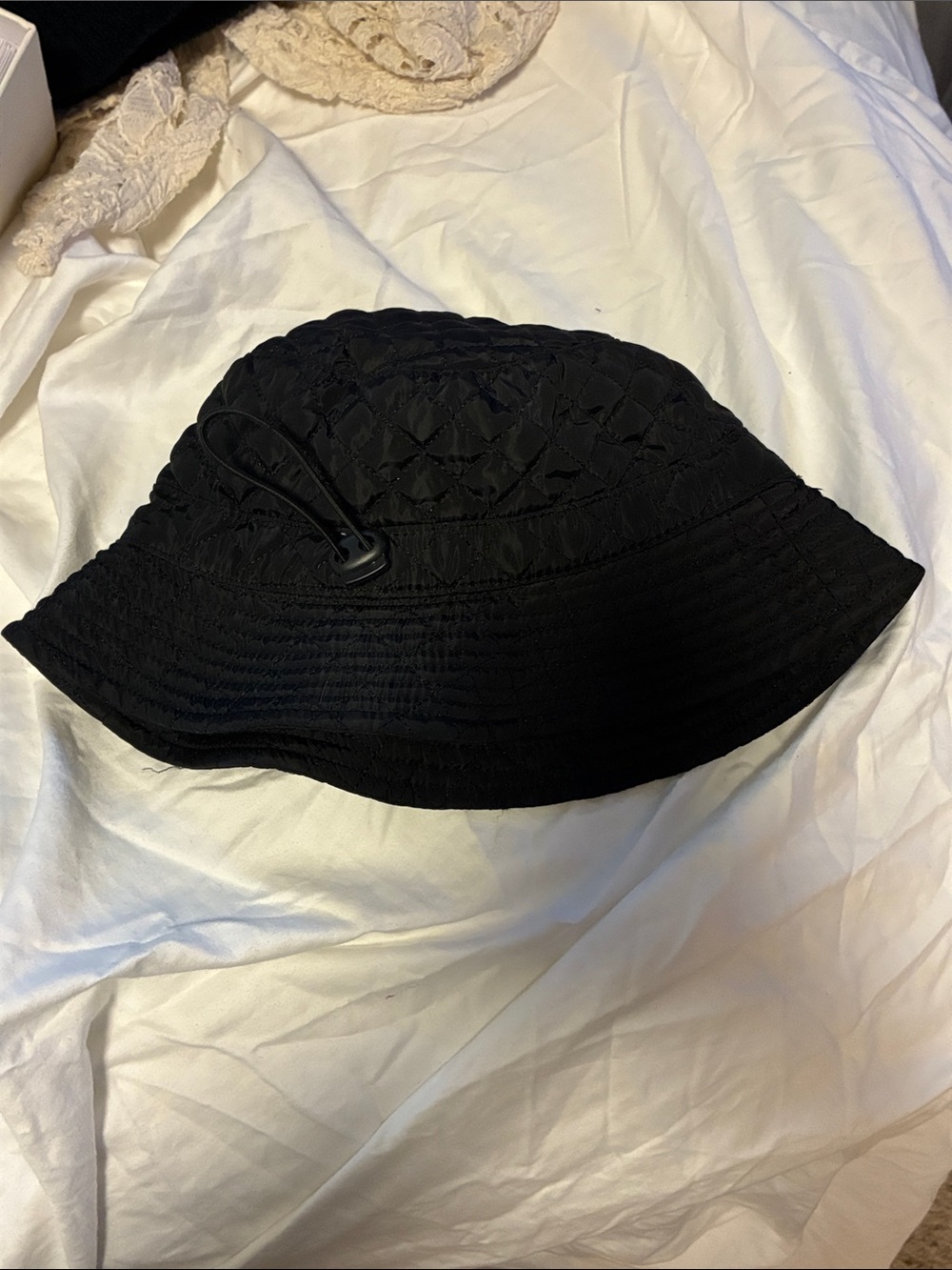 Cost Plus World Market Black Quilted Bucket Hat with Toggle
